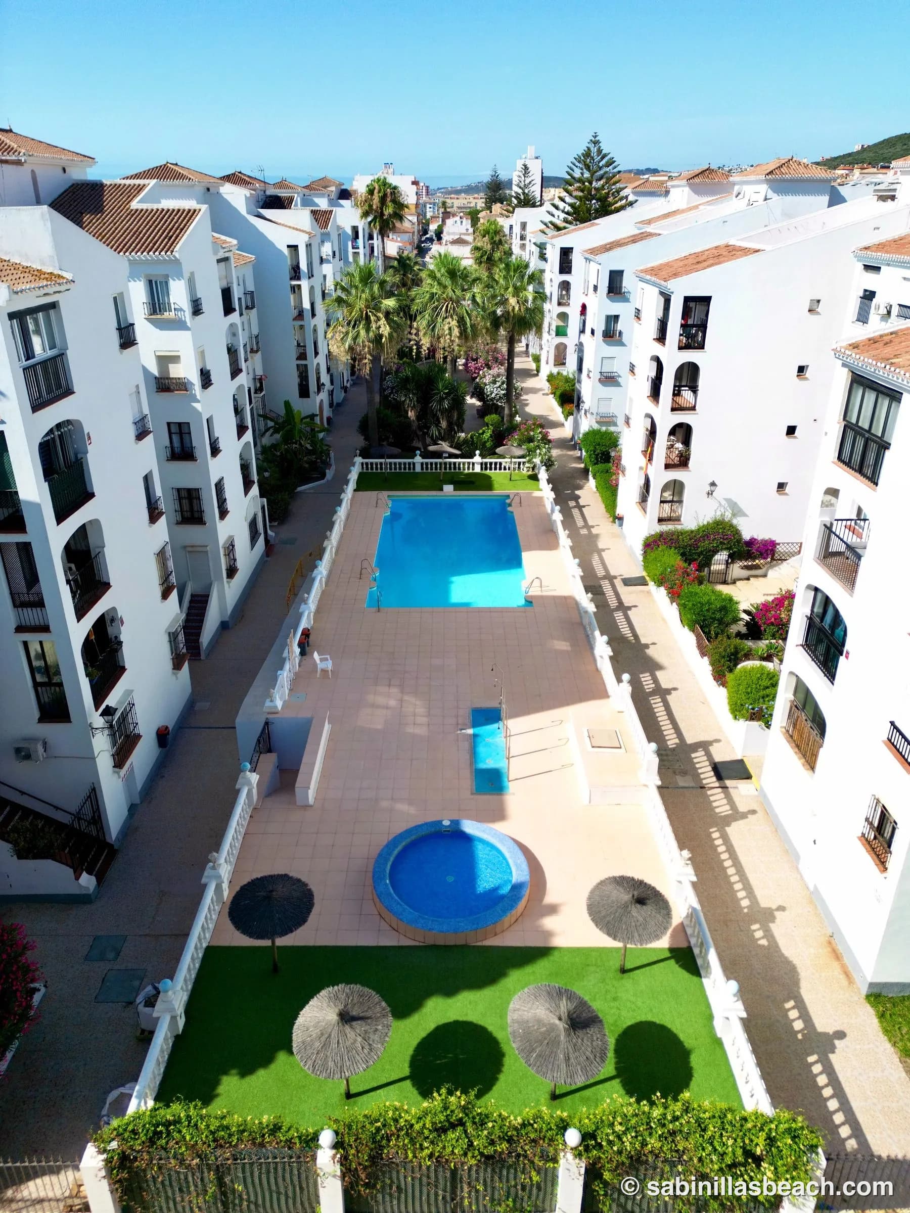 Top view of community pool and garden